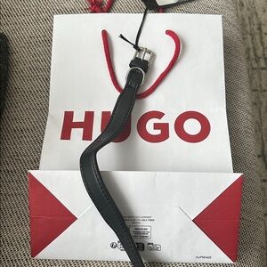 HUGO Boss Black Leather Dog Collar with Silver Buckle